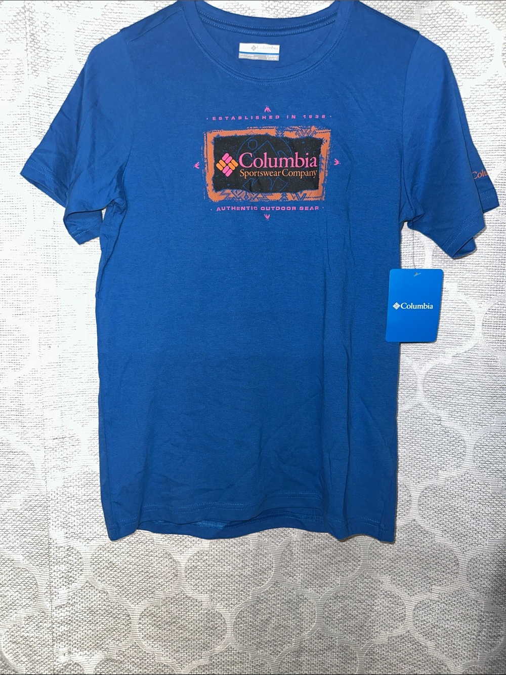 Columbia Basin Ridge Graphic Tee Blue Short Sleeve Shirt Youth Large L 14 16 NWT